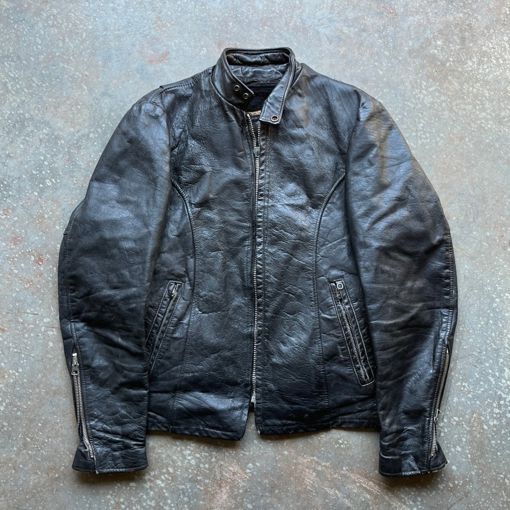 Excelled Vintage 60s 70s Mens Black Leather Cafe Racer Biker Jacket Made in USA